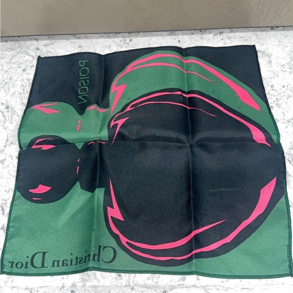 Christian Dior Vintage 1990s Poison Petite Silk Scarf Green Pink AUTHENTIC